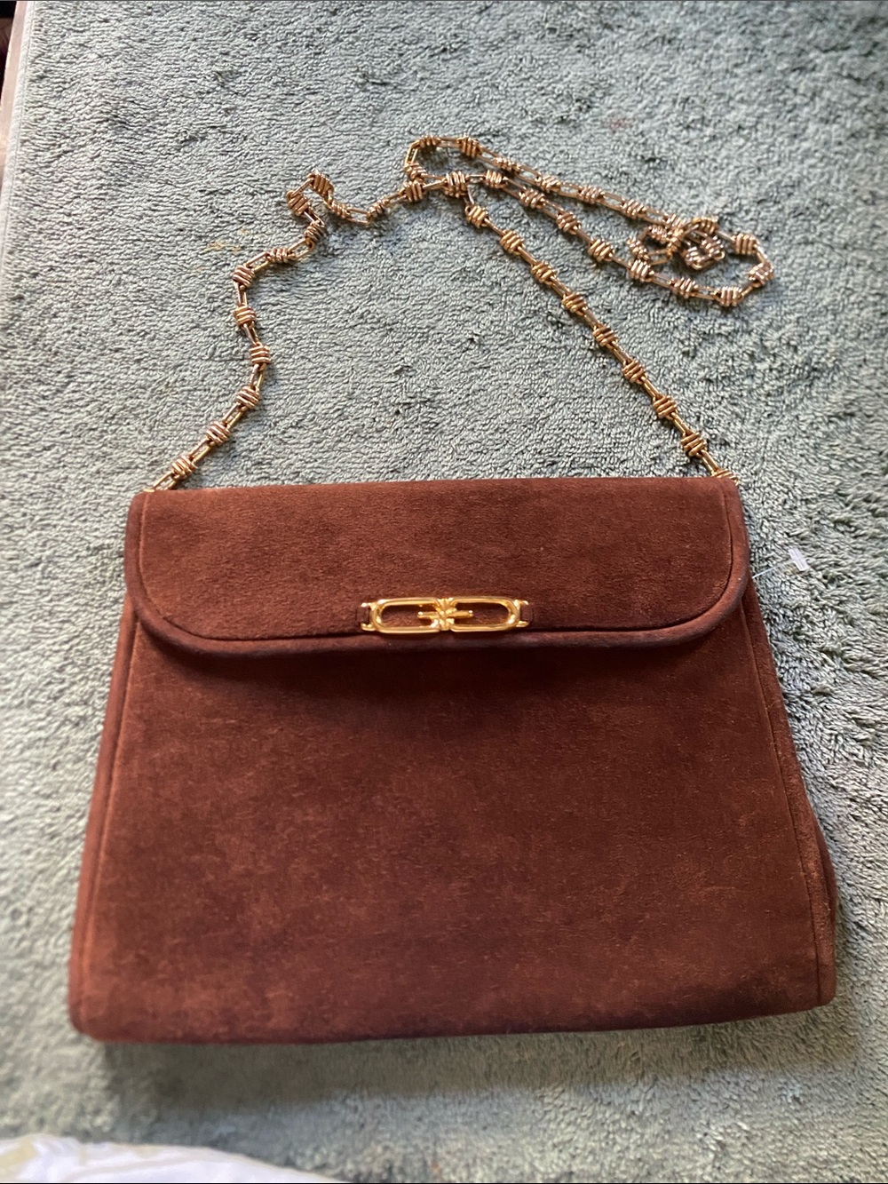 Gucci Brown Suede Shoulder Bag with Gold Chain